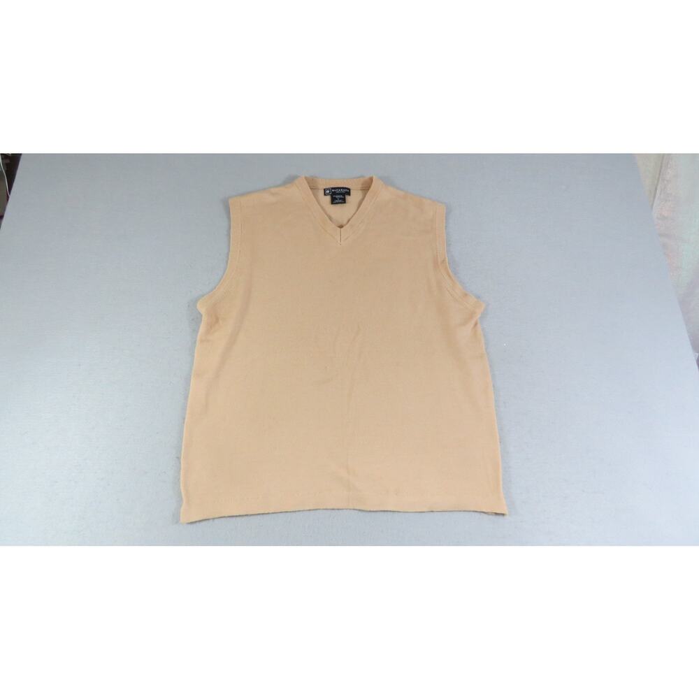 Bachrach Italy Sweater Vest Mens L Merino Wool Tan V Neck Luxury Preppy Classic